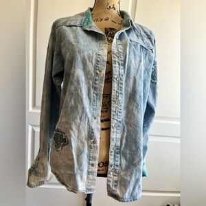 Vintage Allston Distressed Acid Wash Denim Western Shirt | Boho Punk Patchwork